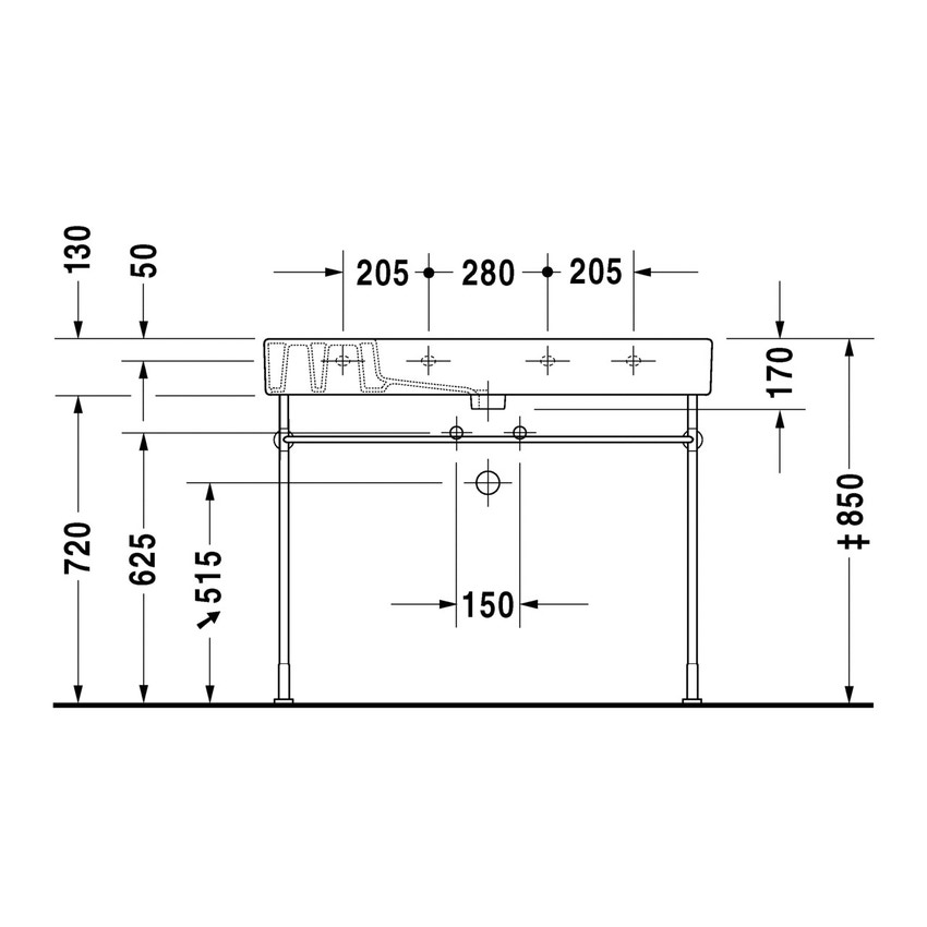 Immagine di Duravit VERO lavabo consolle 105 cm, monoforo, con troppopieno, colore bianco 0329100000
