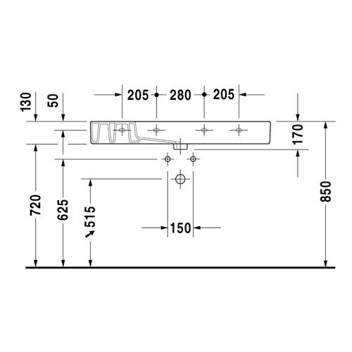 Immagine di Duravit VERO lavabo consolle 105 cm, monoforo, con troppopieno, colore bianco 0329100000