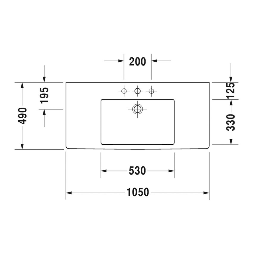 Immagine di Duravit VERO lavabo consolle 105 cm, monoforo, con troppopieno, WonderGliss, colore bianco 03291000001