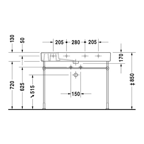 Immagine di Duravit VERO lavabo consolle 105 cm, monoforo, con troppopieno, WonderGliss, colore bianco 03291000001