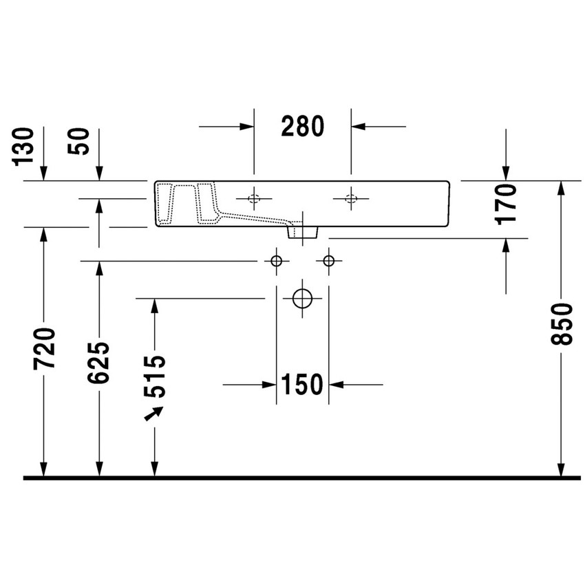Immagine di Duravit VERO lavabo consolle 85 cm, monoforo, con troppopieno, colore bianco 0329850000
