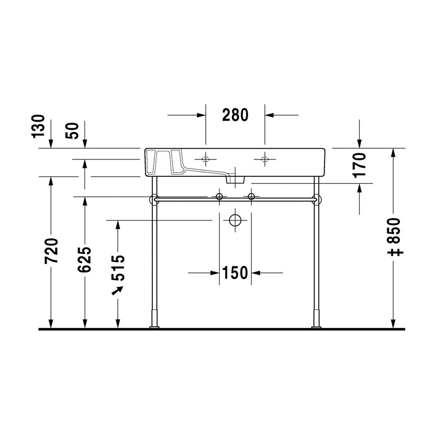 Immagine di Duravit VERO lavabo consolle 85 cm, monoforo, con troppopieno, WonderGliss, colore bianco 03298500001