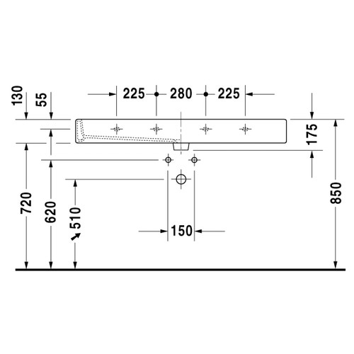 Immagine di Duravit VERO lavabo consolle 120 cm, monoforo, con troppopieno, WonderGliss, colore bianco 04541200001