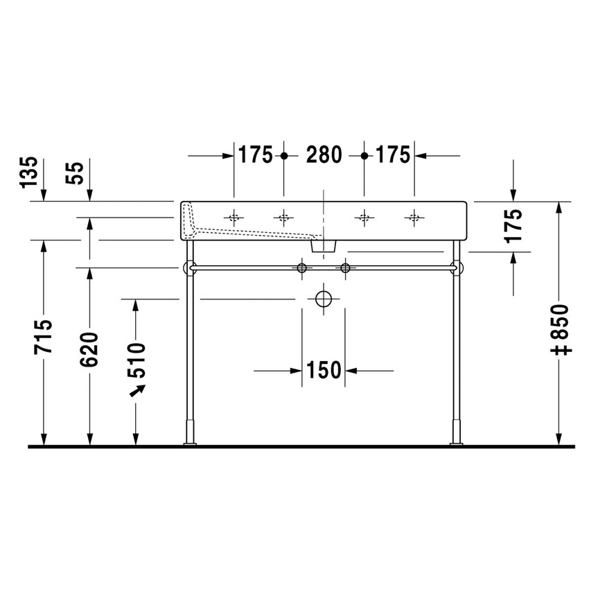 Immagine di Duravit VERO lavabo consolle 100 cm, monoforo, con troppopieno, colore bianco 0454100000