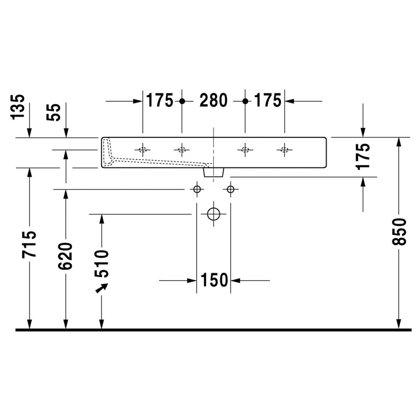 Immagine di Duravit VERO lavabo consolle 100 cm, monoforo, con troppopieno, WonderGliss, colore bianco 04541000001