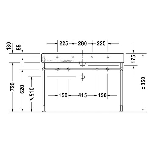 Immagine di Duravit VERO lavabo consolle 120 cm, con due fori per due rubinetterie monocomando, con troppopieno, WonderGliss, colore bianco 04541200241