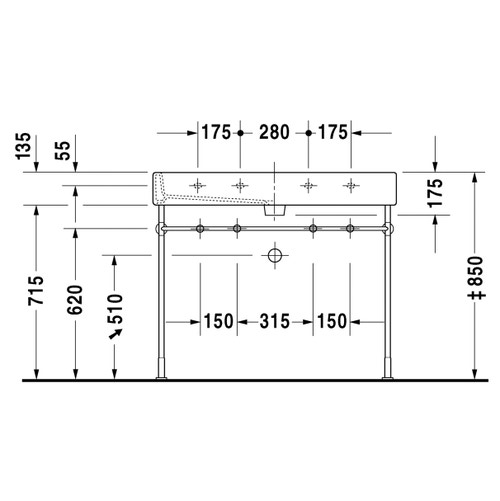 Immagine di Duravit VERO lavabo consolle 100 cm, con due fori per due rubinetterie monocomando, con troppopieno, colore bianco 0454100024