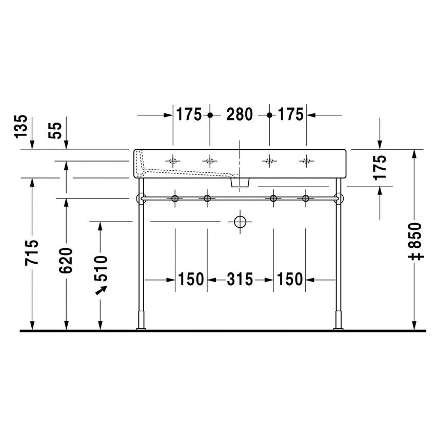 Immagine di Duravit VERO lavabo consolle 100 cm, con due fori per due rubinetterie monocomando, con troppopieno, colore bianco 0454100024