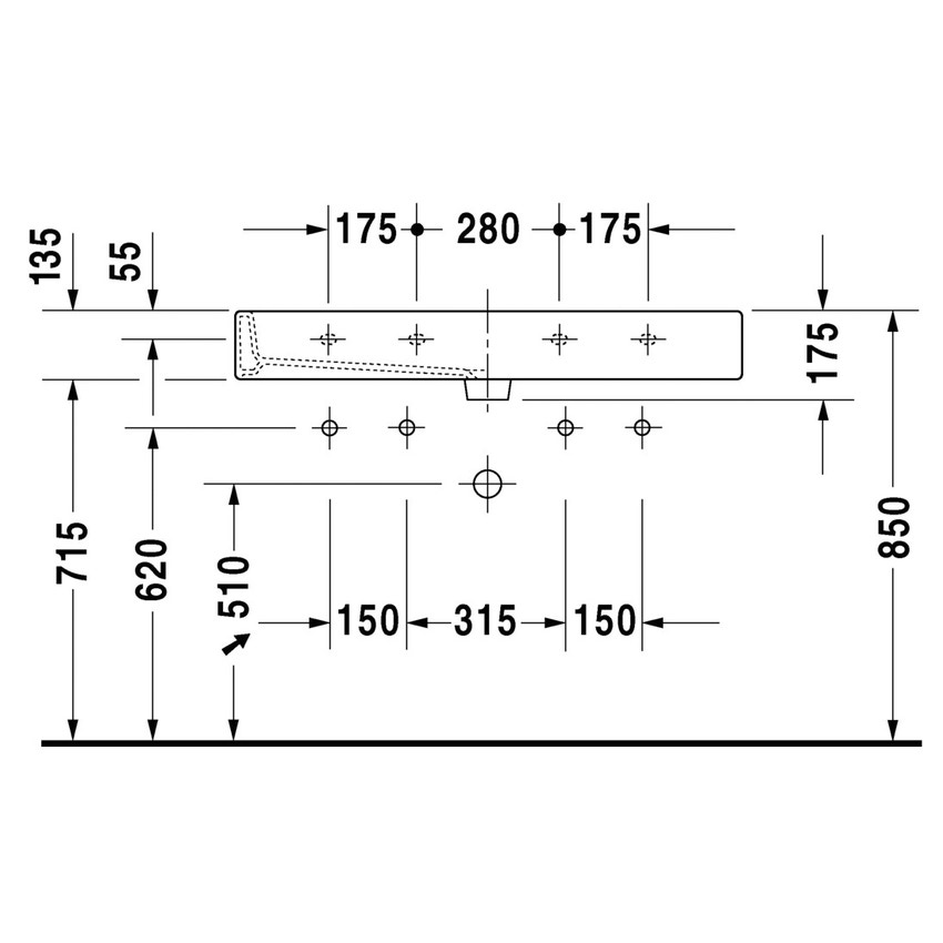Immagine di Duravit VERO lavabo consolle 100 cm, con due fori per due rubinetterie monocomando, con troppopieno, WonderGliss, colore bianco 04541000241
