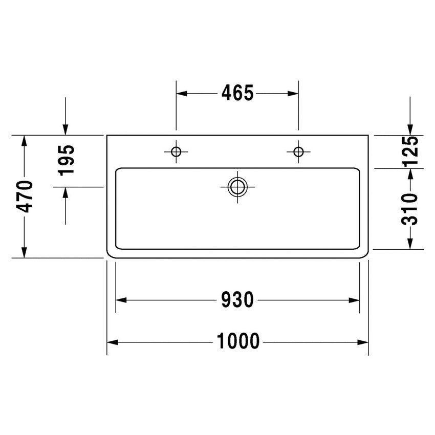 Immagine di Duravit VERO lavabo rettificato 100 cm, con due fori per due rubinetterie monocomando, con troppopieno, colore bianco 0454100026
