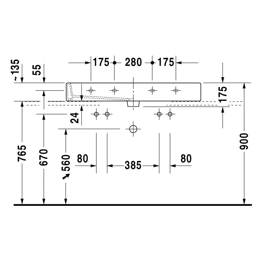 Immagine di Duravit VERO lavabo rettificato 100 cm, con due fori per due rubinetterie monocomando, con troppopieno, colore bianco 0454100026
