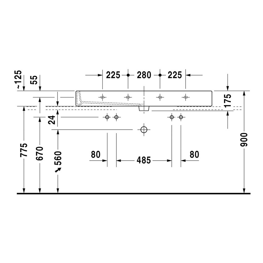 Immagine di Duravit VERO lavabo rettificato 120 cm, con due fori per due rubinetterie monocomando, con troppopieno, WonderGliss, colore bianco 04541200261