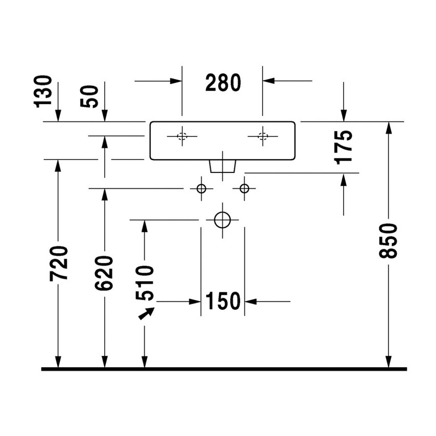 Immagine di Duravit VERO lavabo consolle 50 cm, monoforo, con troppopieno, WonderGliss, colore bianco 04545000001