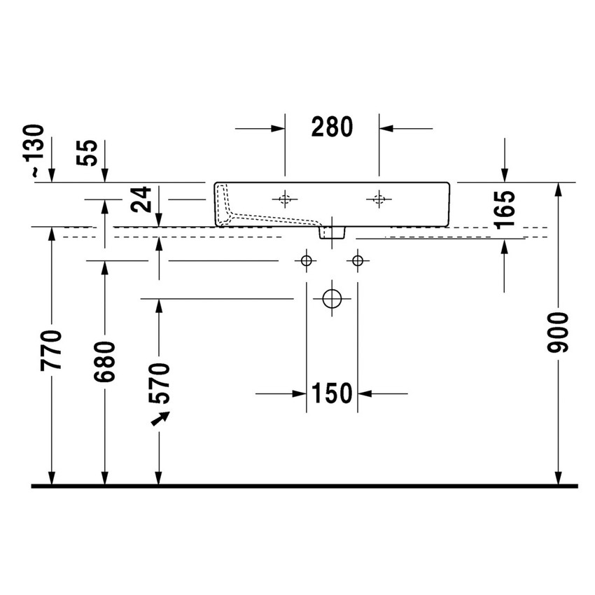 Immagine di Duravit VERO lavabo rettificato 70 cm, monoforo, con troppopieno, colore bianco 0454700027