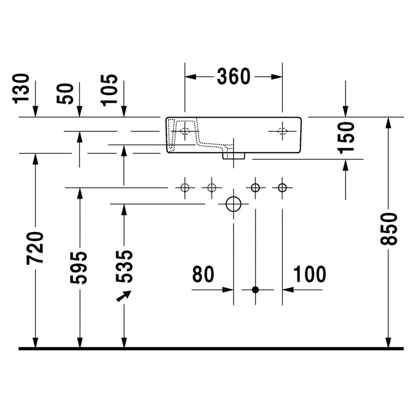 Immagine di Duravit VERO lavamani consolle 50 cm, con fori diaframmati per rubinetteria a destra e sinistra, con troppopieno, colore bianco 0703500000