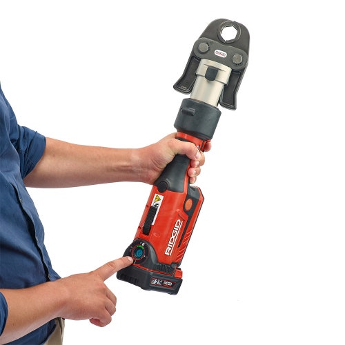Immagine di Ridgid RP 351-B Pressatrice in linea a batteria completo di ganasce  U 16-20-25 mm, caricabatterie rapido 220 V, batteria a Li-Ion 18 V 2.5 Ah e cassetta di trasporto 67253