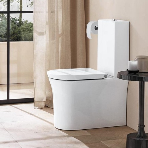 Immagine di Duravit WHITE TULIP set sanitari a pavimento, vaso Rimless® con scarico orizzontale, sedile a discesa rallentata, bidet monoforo con troppopieno, colore bianco finitura lucido 2001090000+2293100000+0027090000