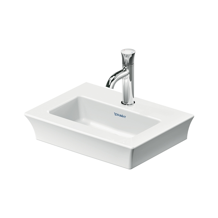 Immagine di Duravit WHITE TULIP lavamani consolle monoforo, senza troppopieno, con bordo per rubinetteria, Wondergliss, colore bianco 07374500411