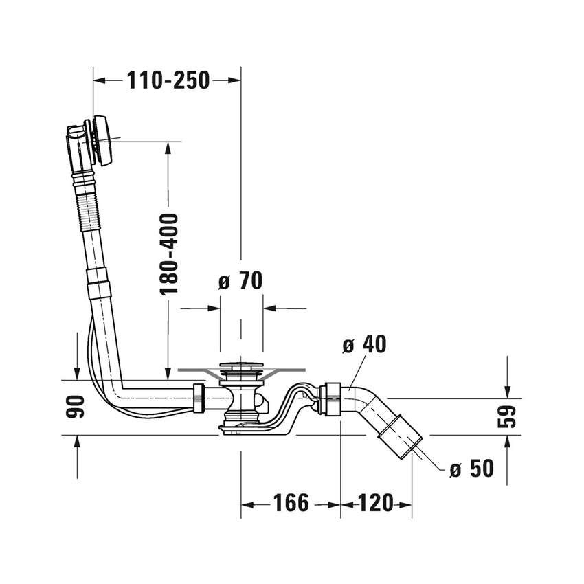Immagine di Duravit Colonna di scarico con troppopieno Quadroval, per vasche con scarico laterale, finitura cromo 792200000001000