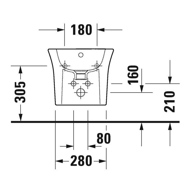 Immagine di Duravit WHITE TULIP bidet sospeso con troppopieno e bordo per rubinetteria, colore bianco 2293150000
