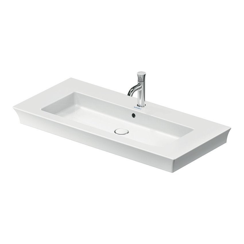 Immagine di Duravit WHITE TULIP lavabo consolle 105 cm, monoforo, con troppopieno e bordo per rubinetteria, Wondergliss, colore bianco 23631000001
