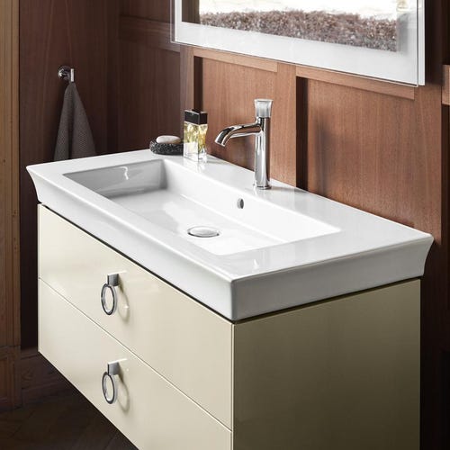 Immagine di Duravit WHITE TULIP lavabo consolle 105 cm, monoforo, con troppopieno e bordo per rubinetteria, colore bianco 2363100000