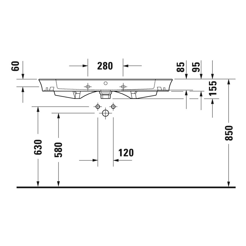 Immagine di Duravit WHITE TULIP lavabo consolle 105 cm, monoforo, con troppopieno e bordo per rubinetteria, colore bianco 2363100000