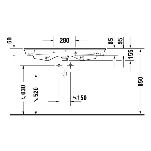 Immagine di Duravit WHITE TULIP lavabo consolle 105 cm, monoforo, con troppopieno e bordo per rubinetteria, colore bianco 2363100000