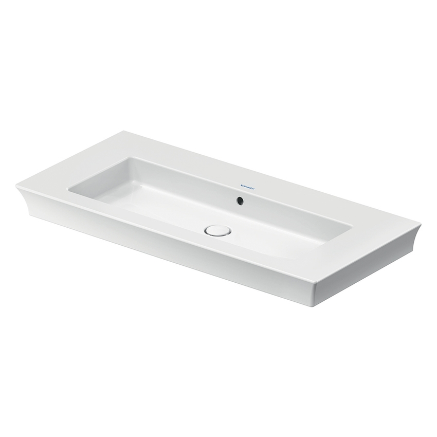 Immagine di Duravit WHITE TULIP lavabo consolle 105 cm, con troppopieno e bordo per rubinetteria, Wondergliss, colore bianco 23631000601