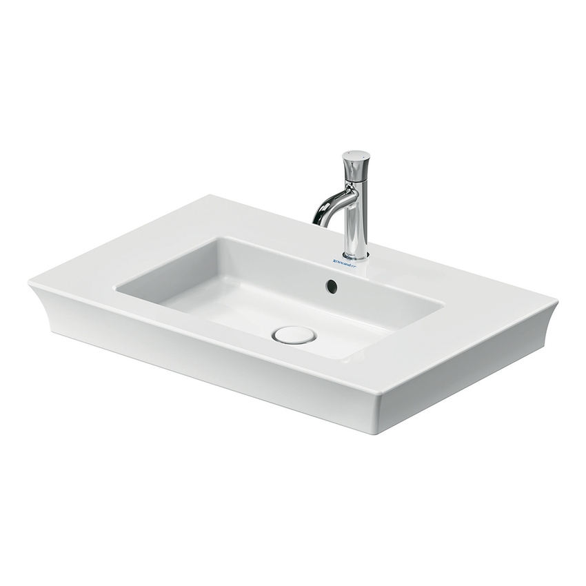 Immagine di Duravit WHITE TULIP lavabo consolle 75 cm, monoforo, con troppopieno e bordo per rubinetteria, Wondergliss, colore bianco 23637500001