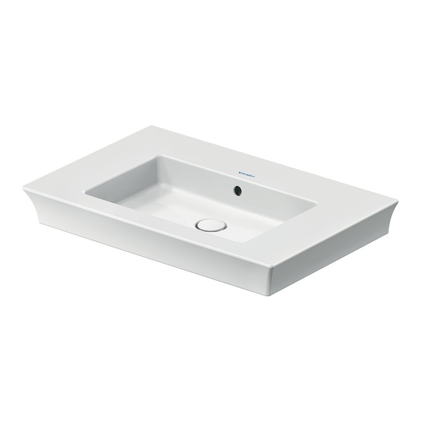 Immagine di Duravit WHITE TULIP lavabo consolle 75 cm, con troppopieno e bordo per rubinetteria, Wondergliss, colore bianco 23637500601