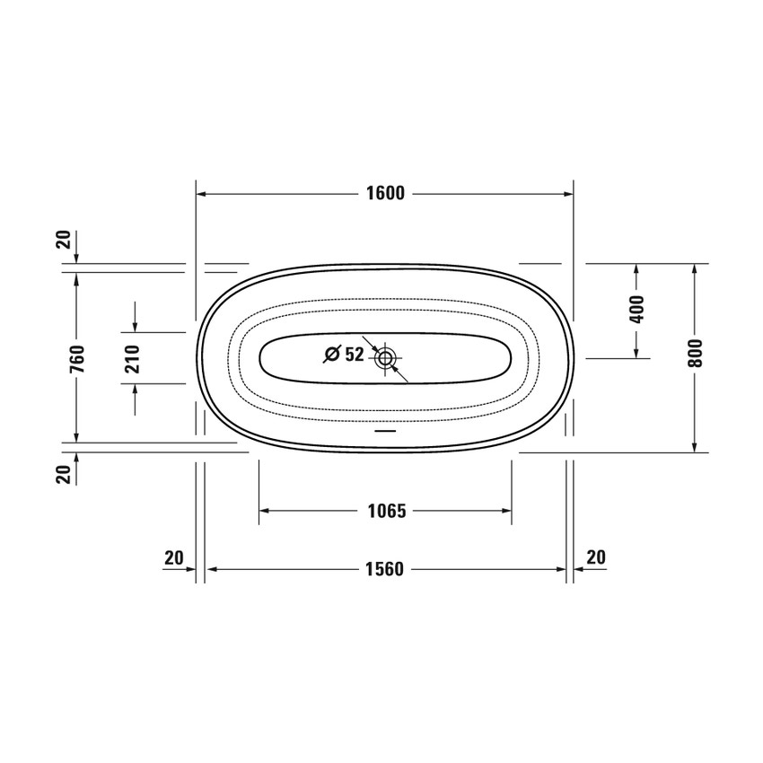 Immagine di Duravit WHITE TULIP vasca freestanding L.160 cm, con due schienali inclinati, con colonna di scarico speciale, colore bianco 700468000000000