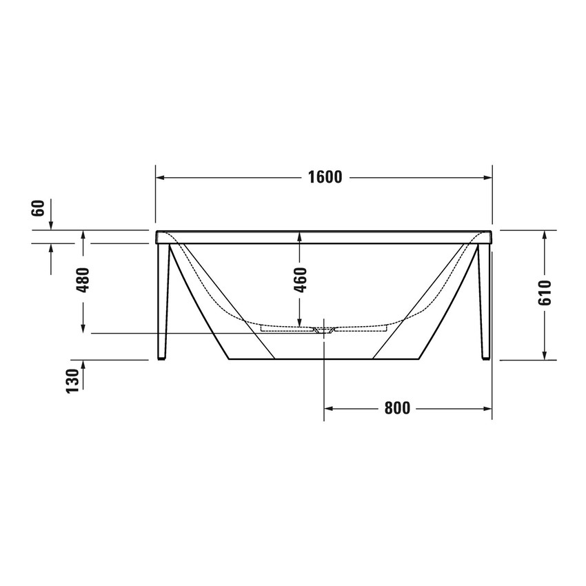 Immagine di Duravit XVIU vasca centro stanza, con pannello in acrilico integrato, due schienali inclinati, con colonna di scarico speciale, telaio metallico colore champagne finitura opaco 700444000B10000