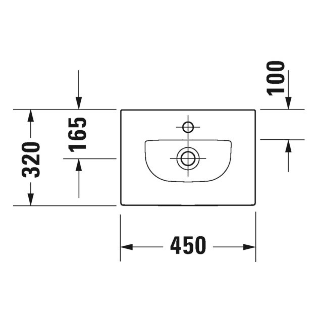 Immagine di Duravit VIU lavamani consolle 45 cm, monoforo, senza troppopieno, con bordo per rubinetteria, lato inferiore smaltato, colore bianco 0733450041