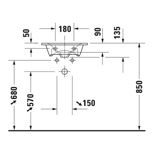 Immagine di Duravit VIU lavamani consolle 45 cm, monoforo, senza troppopieno, con bordo per rubinetteria, lato inferiore smaltato, colore bianco 0733450041