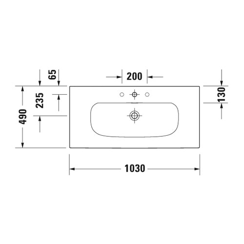 Immagine di Duravit VIU lavabo consolle 103 cm, monoforo, con troppopieno, con bordo per rubinetteria, lato inferiore smaltato, WonderGliss, colore bianco 23441000001