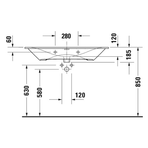 Immagine di Duravit VIU lavabo consolle 103 cm, con troppopieno, lato inferiore smaltato, colore bianco 2344100060