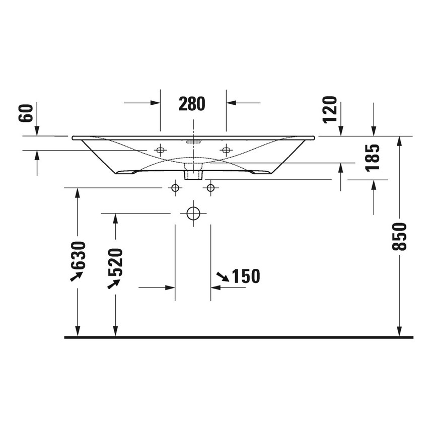 Immagine di Duravit VIU lavabo consolle 103 cm, con troppopieno, lato inferiore smaltato, WonderGliss, colore bianco 23441200601