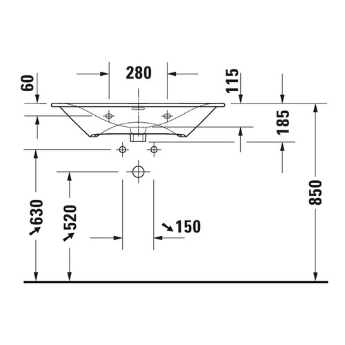 Immagine di Duravit VIU lavabo consolle 83 cm, monoforo, con troppopieno, con bordo per rubinetteria, lato inferiore smaltato, WonderGliss, colore bianco 23448300001