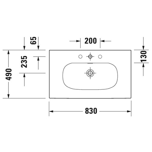 Immagine di Duravit VIU lavabo consolle 83 cm, con troppopieno, lato inferiore smaltato, colore bianco 2344830060