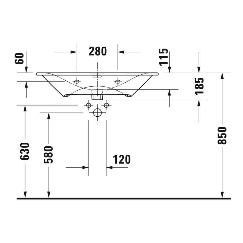 Immagine di Duravit VIU lavabo consolle 83 cm, con troppopieno, lato inferiore smaltato, WonderGliss, colore bianco 23448300601