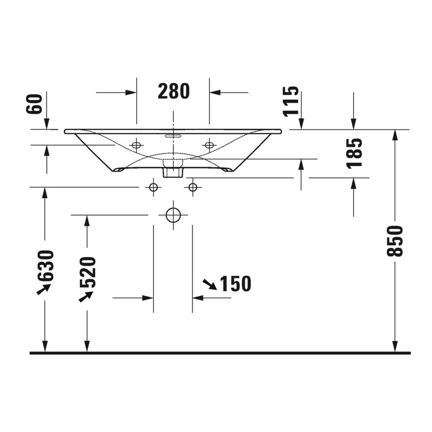Immagine di Duravit VIU lavabo consolle 83 cm, con troppopieno, lato inferiore smaltato, WonderGliss, colore bianco 23448300601