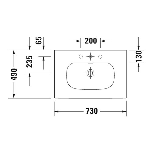 Immagine di Duravit VIU lavabo consolle 73 cm, monoforo, con troppopieno, con bordo per rubinetteria, lato inferiore smaltato, colore bianco 2344730000