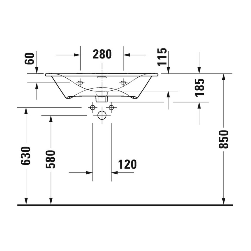 Immagine di Duravit VIU lavabo consolle 73 cm, monoforo, con troppopieno, con bordo per rubinetteria, lato inferiore smaltato, colore bianco 2344730000