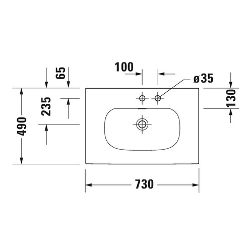 Immagine di Duravit VIU lavabo consolle 73 cm, con troppopieno, lato inferiore smaltato, colore bianco 2344730060