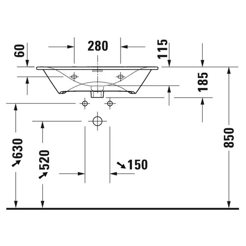 Immagine di Duravit VIU lavabo consolle 73 cm, con troppopieno, lato inferiore smaltato, colore bianco 2344730060