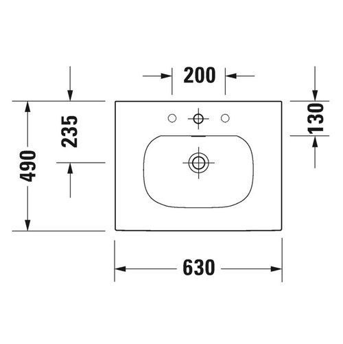 Immagine di Duravit VIU lavabo consolle 63 cm, con troppopieno, lato inferiore smaltato, colore bianco 2344630060