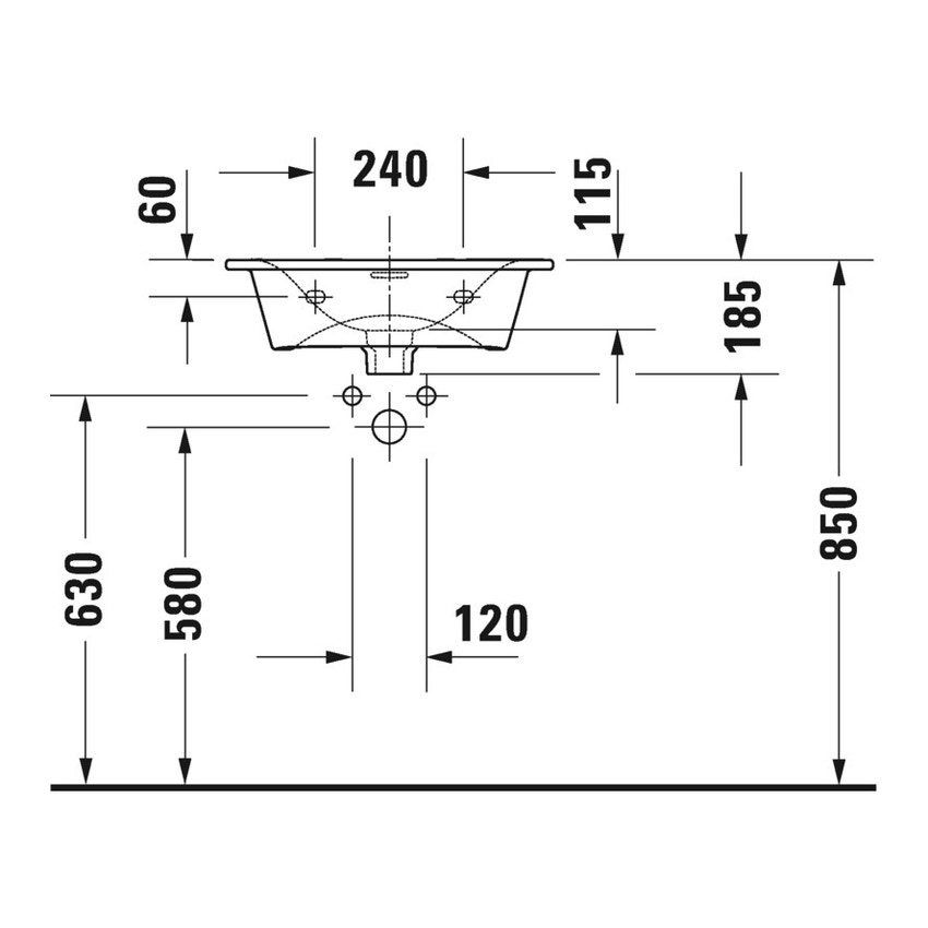 Immagine di Duravit VIU lavamani consolle 53 cm, monoforo, con troppopieno, con bordo per rubinetteria, lato inferiore smaltato, colore bianco 2344530000