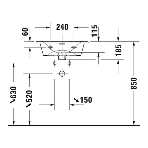 Immagine di Duravit VIU lavamani consolle 53 cm, monoforo, con troppopieno, con bordo per rubinetteria, lato inferiore smaltato, WonderGliss, colore bianco 23445300001