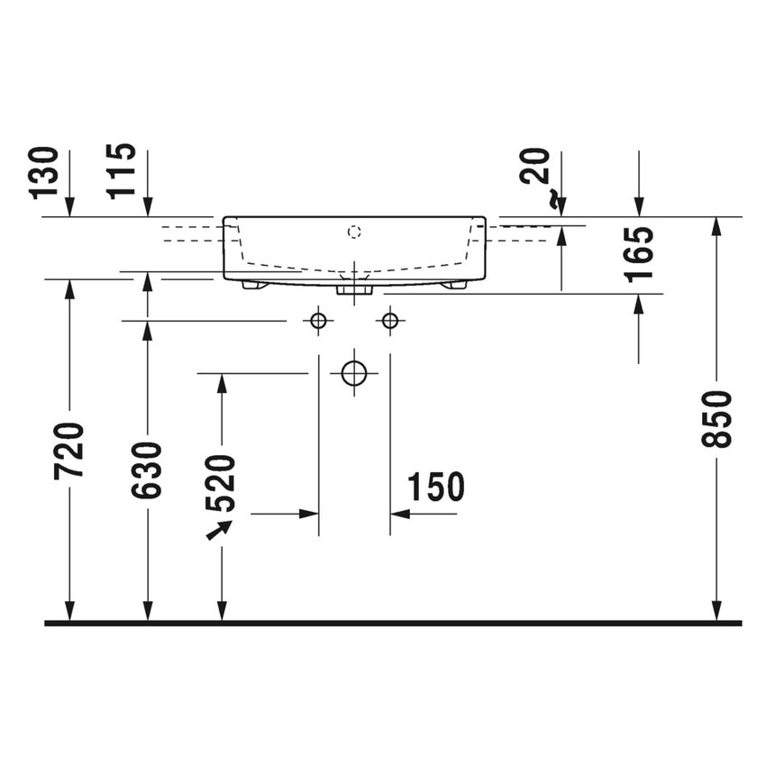 Immagine di Duravit VERO AIR lavabo semincasso 55 cm, monoforo, con troppopieno, con bordo per rubinetteria, WonderGliss, colore bianco 03825500001